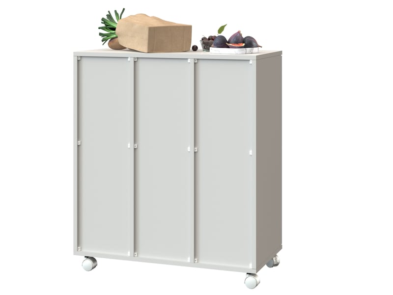  Meuble de tri des déchets 3 portes à roulettes 69,3x35x80 cm blanc brillant  - Conforama E