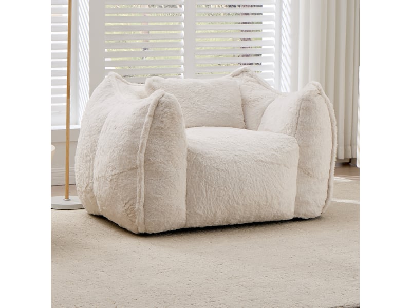 Fauteuil poire modenvie grand format en fausse fourrure beige avec coussin 123 x 97 x 73 cm pour salon ou chambre  - Conforama D