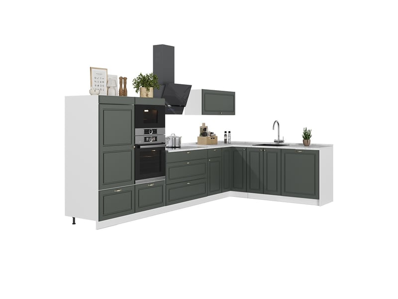 Vicco cuisine en angle, vert or campagneblanc, 347x60cm, pt chêne  - Conforama E
