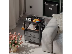Table d'appoint avec station de charge, cadre en acier, ports usb-c, tiroirs, crochets, 40 cm x 30 cm x 60 cm noir