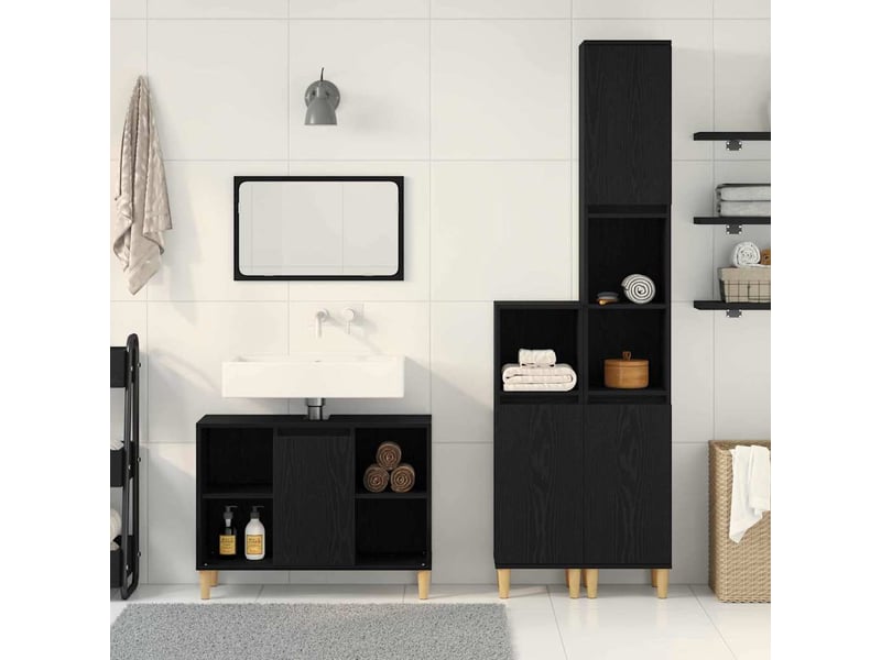  Ensemble de mobilier de salle de bain 3 pc noir 80 x 33 x 60 cm cf64421  - Conforama D