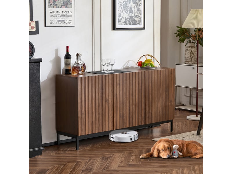 Buffet 150 cm en bois, 3 portes, design ondulé 3d, étagères réglables, dispositif anti-basculement - Conforama B