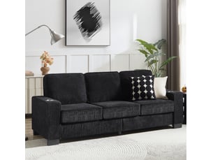 Canapé droit 3 places en tissu côtelé noir avec porte-gobelets 206 cm cravdom
