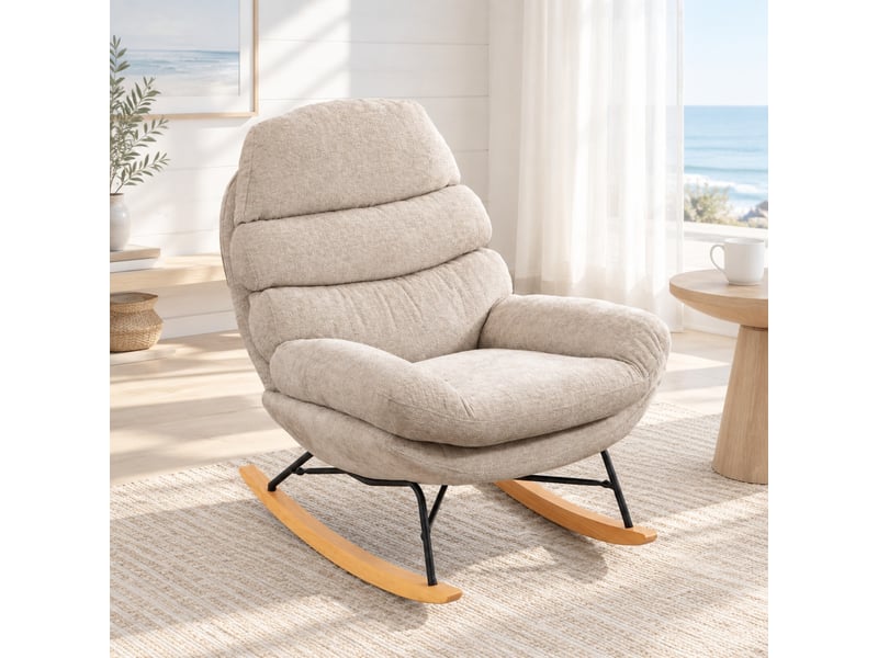  Fauteuil à bascule rembourré 80x103x91 cm blanc crème en polyester, assise en mousse haute densité de 13 cm  - Conforama D