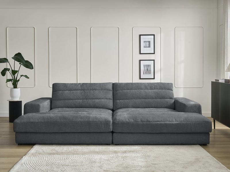 Bobochic canapé droit fixe 4 places sierra assise profonde tissu texturé gris foncé SIERRA - Conforama D