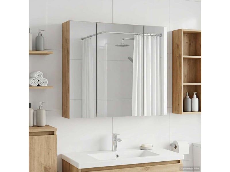 Amoire de salle de bain, meuble de salle de bain avec miroir chêne artisanal shl5902 - Conforama D