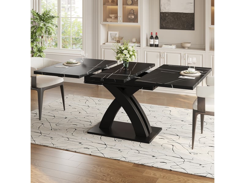 Table à manger extensible,120x80x76 cm,jusqu'à 6 personnes,mdf,noir et blanc - Conforama B