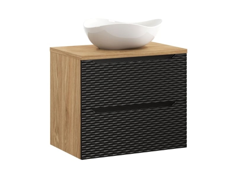  Ensemble de salle de bain yoka noir : meuble sous vasque à tiroirs 70 cm + plan pour vasque + vasque à poser  - Conforama A