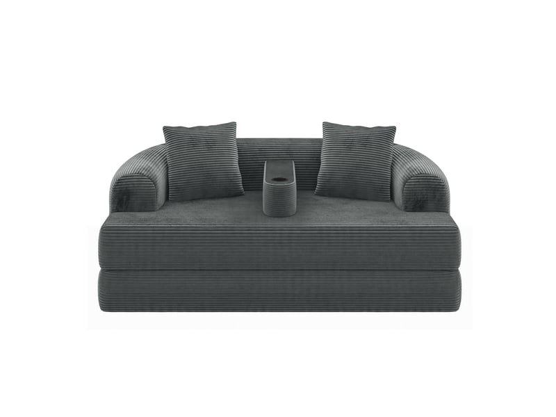  Canapé convertible 2 places en cordonnet gris foncé avec accoudoir amovible et porte-gobelet intégré  - Conforama A