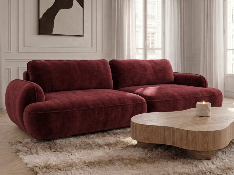 Bobochic canapé droit convertible 4 places celeste tissu lisse rouge CELESTE - Conforama C