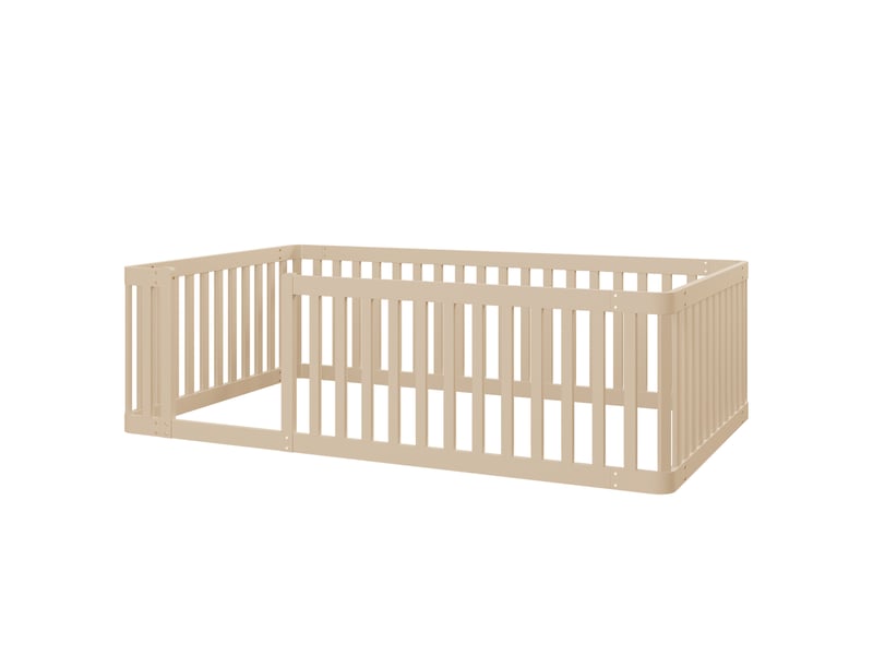  Lit enfant 90x200 cm avec barrière, plateforme basse, bois de pin crème, sans matelas  - Conforama E