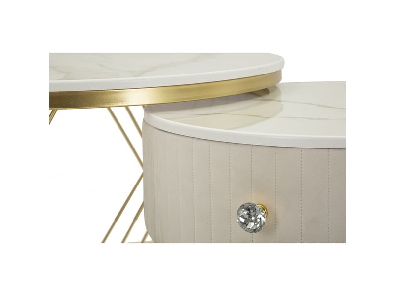  Paire de tables basses rondes votix crème et or ø70x48 et ø50x43 cm  - Conforama E
