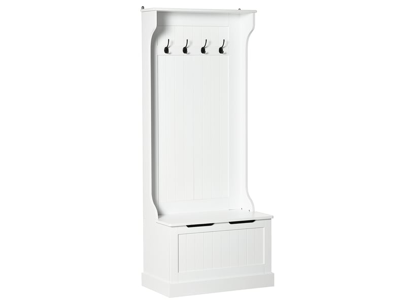 Meuble d'entrée 4 en 1, vestiaire d'entrée avec banc de rangement et 4 crochets doubles, 71,5 x 39,5 x 170 cm, blanc - Conforama A