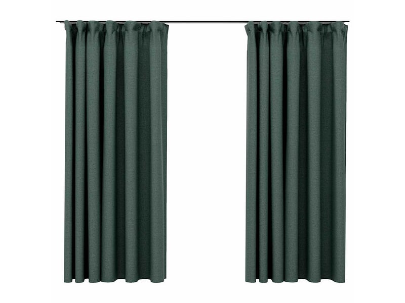  Lot de 2 rideaux occultants, rideaux black-out aspect lin avec crochets vert 140x175cm cf44518  - Conforama A