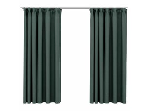 Lot de 2 rideaux occultants, rideaux black-out aspect lin avec crochets vert 140x175cm cf44518