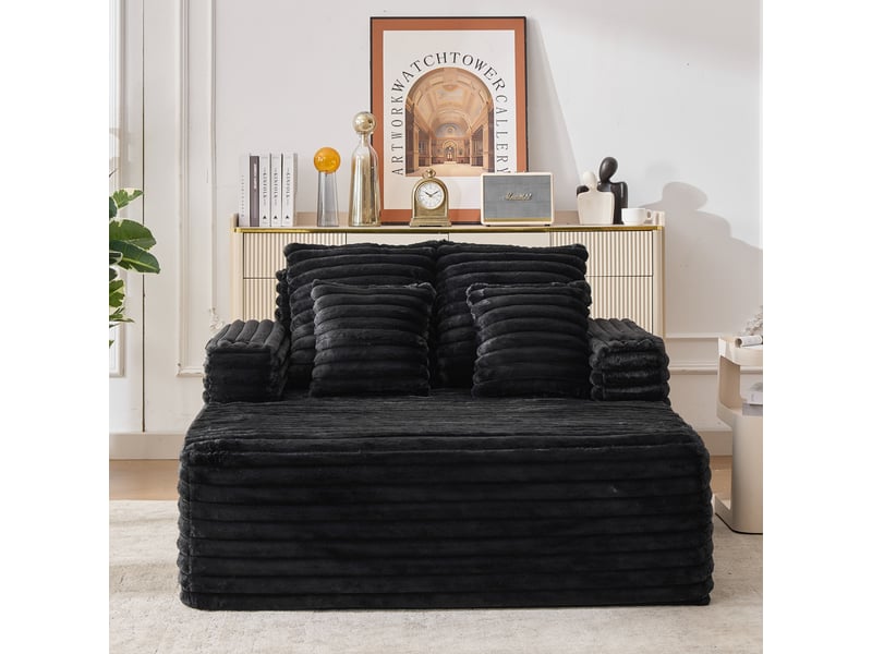 Chaise longue convertible 2 places en fausse fourrure, fauteuil nuage avec porte-gobelets - Conforama B