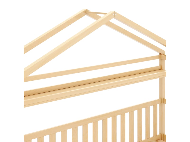 Lit enfant 90x200cm, lit maison avec 2 tiroirs de rangement et sommier, lit en bois, naturel, sans matelas - Conforama E