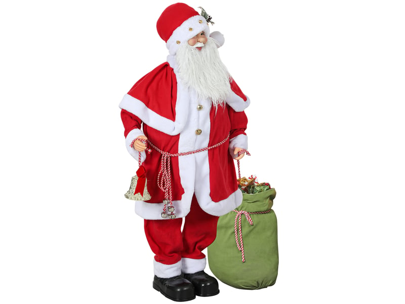  Figurine de père noël, debout de père noël rouge traditionnelle 140 cm avec sac de cadeaux, effets sonores et cloche  - Conforama B