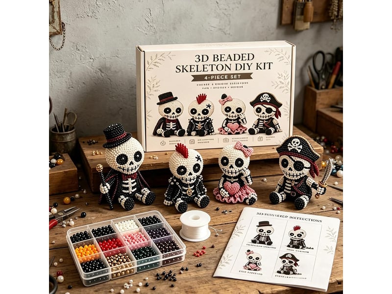  Kit diy squelette halloween 3d en perles, ornement décoratif à fabriquer, loisirs créatifs pour enfants ados et adultes, crânes  - Conforama E
