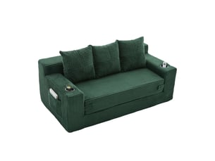 Canapé droit compressé convertible <strong>MODENVIE</strong> <strong></strong> 3 places Velours côtelé vert émeraude