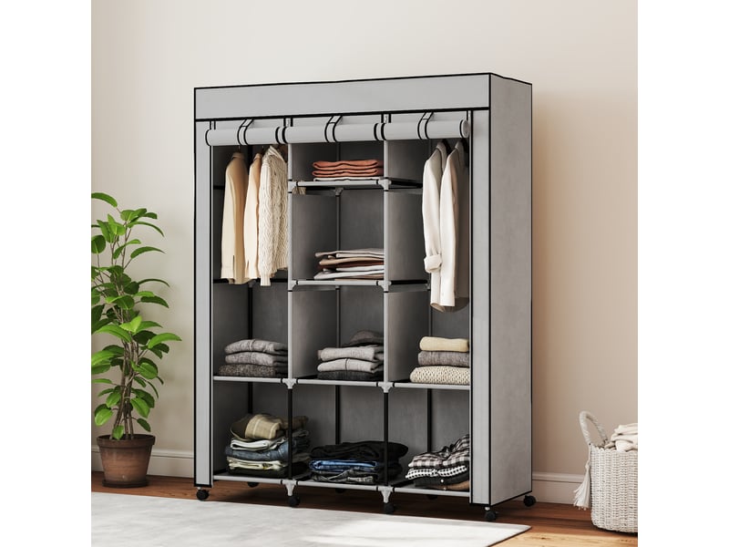  Armoire à plusieurs compartiments de rangement – 8 étagères, 2 tringles – tissu non tissé gris, 125 x 43 x 162,5 cm, gris  - Conforama D