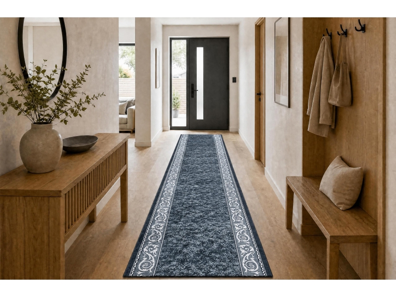 Tapis de couloir antidérapant lotus romantic 60980 classique, ornement gris lavable 120 cm 120x910 cm - Conforama E