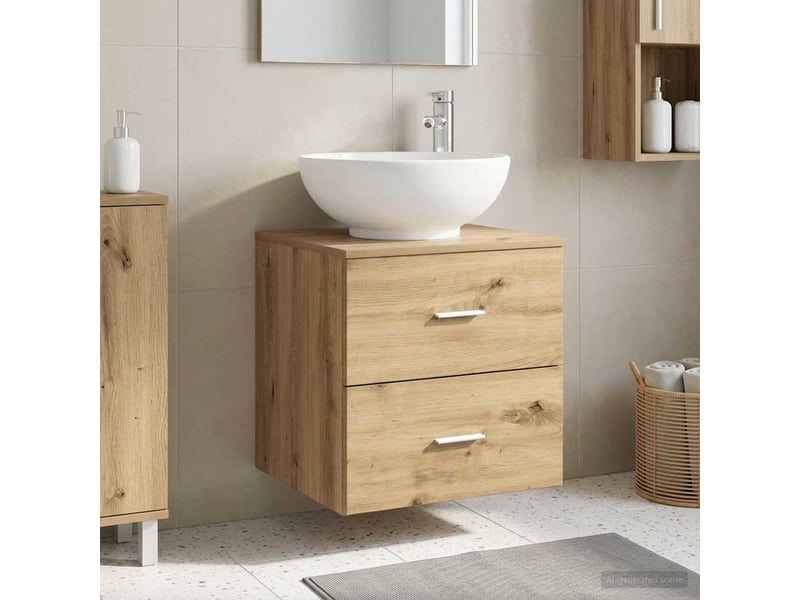 Vanité de lavabo mural, meuble de rangement chêne artisanal 49.5x44.5x66.5 cm - Conforama B