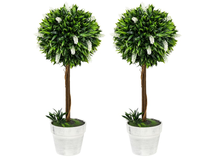  Lot de 2 plants de lavande artificiels, 60 cm de haut, avec pot et mousse artificielle, blancs  - Conforama B