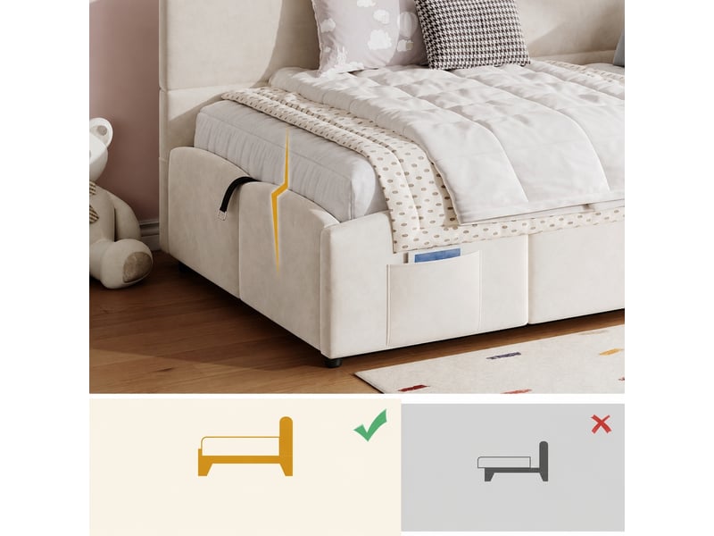  Lit coffre 90x200 cm avec sommier à lattes et ports usb-ausb-c, velours beige  - Conforama R