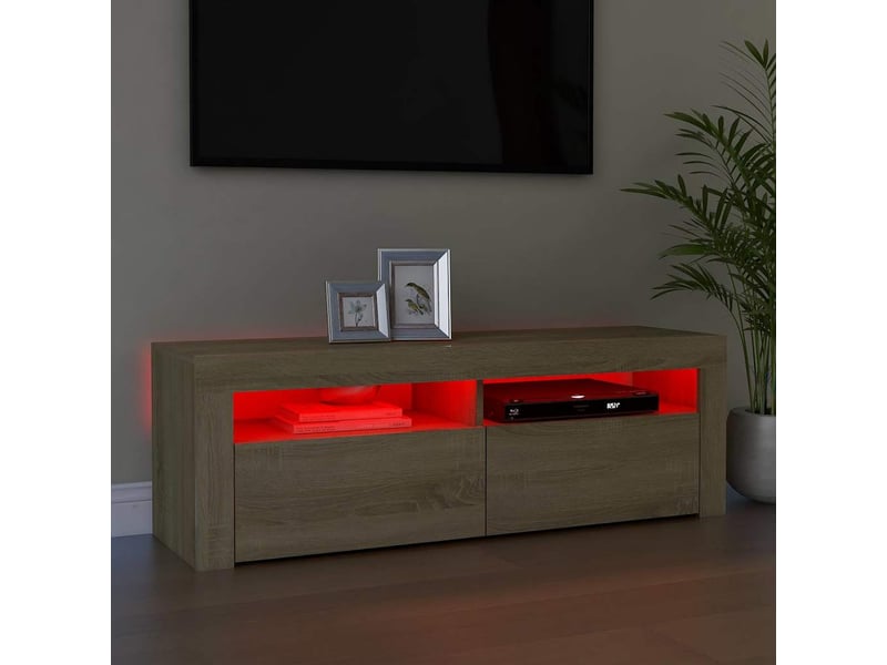 Meuble tv - banc tv - meuble de rangement avec lumières led chêne sonoma 120x35x40 cm  - Conforama E