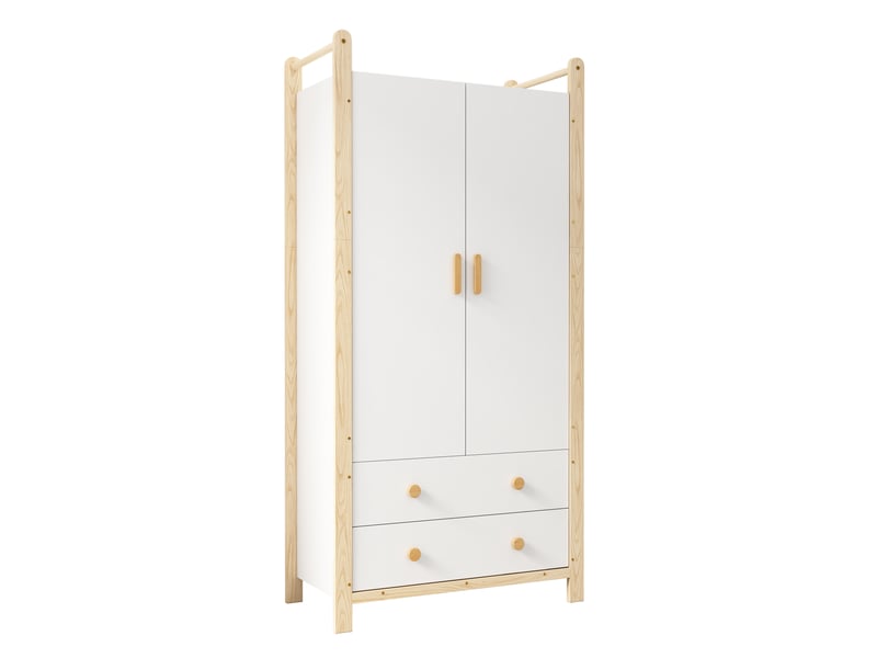  Armoire penderie 2 portes et 2 tiroirs avec tringle blanc et naturel N883P32695859W - Conforama A