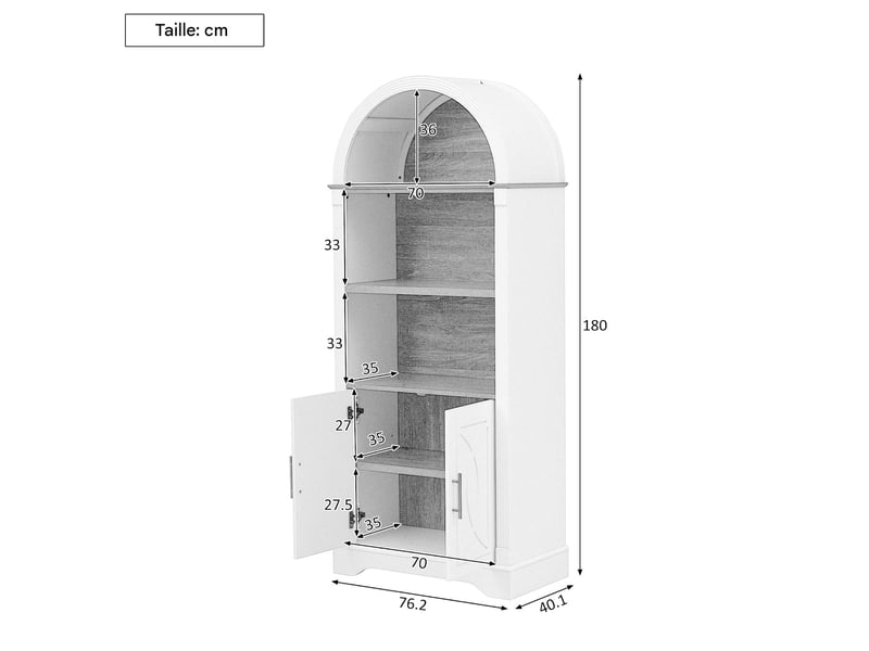  Buffet haut 2 portes 3 niches avec led blanc 76.2x40.1x180 cm  - Conforama C