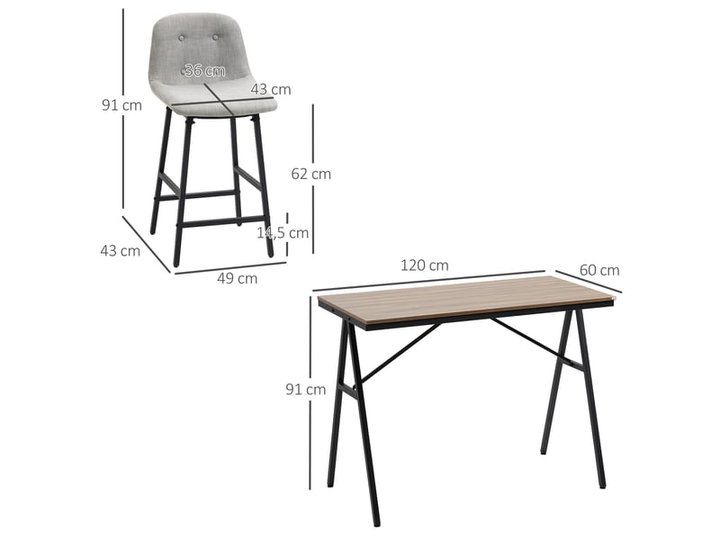  Ensemble table de bar 5 pièces 120x60x91 cm avec 4 tabourets, métal, marron clair  - Conforama D