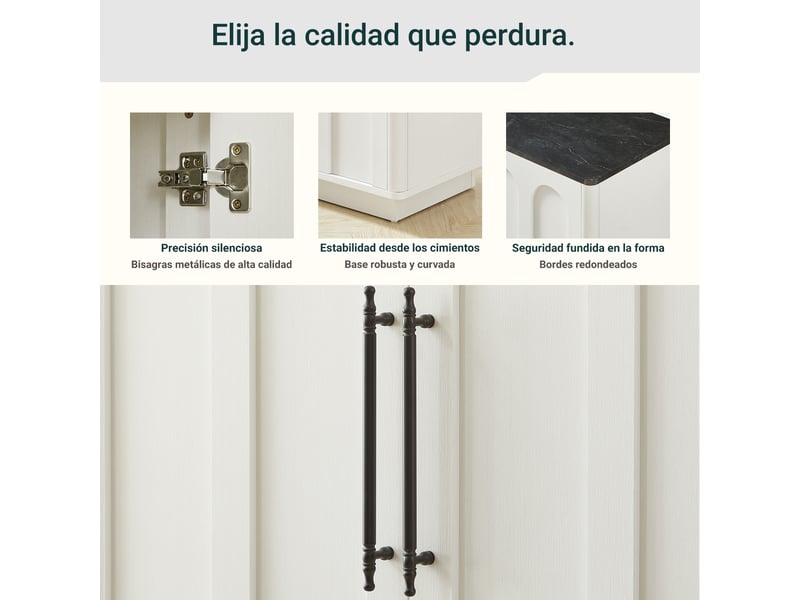  Buffet 4 portes à fermeture douce avec rangement pour salon en mdf 160×40×80 cm blanc et noir  - Conforama D