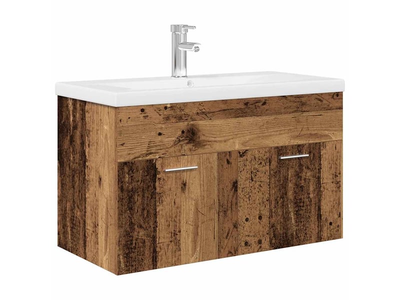  Meuble avec vasque, armoire salle de bain intégrée vieux bois bois d'ingénierie cf65570  - Conforama A