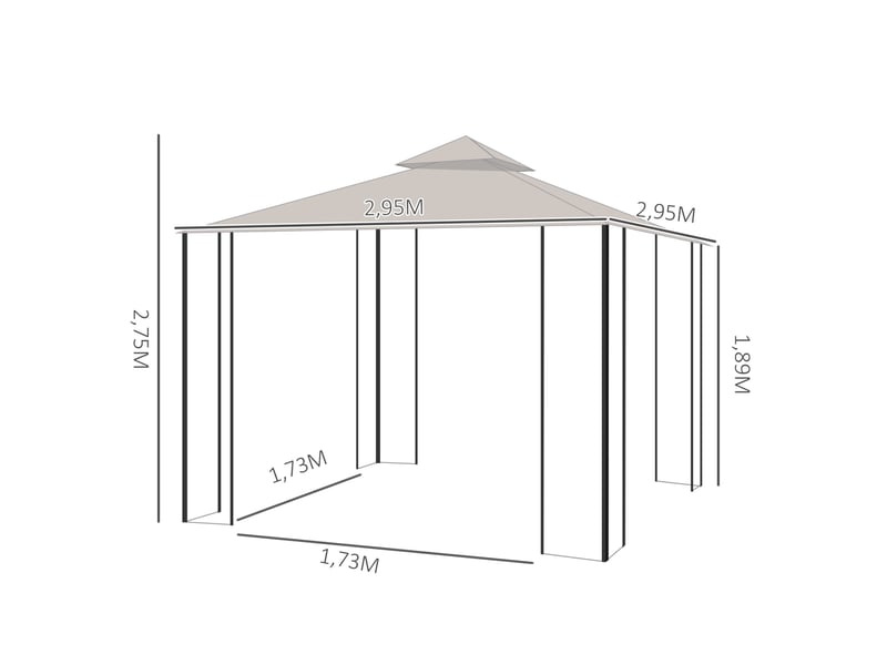 Tonnelle de jardin 295 x 295 x 275 cm beige et noir, double toit avec moustiquaires et évacuation d'eau - Conforama C