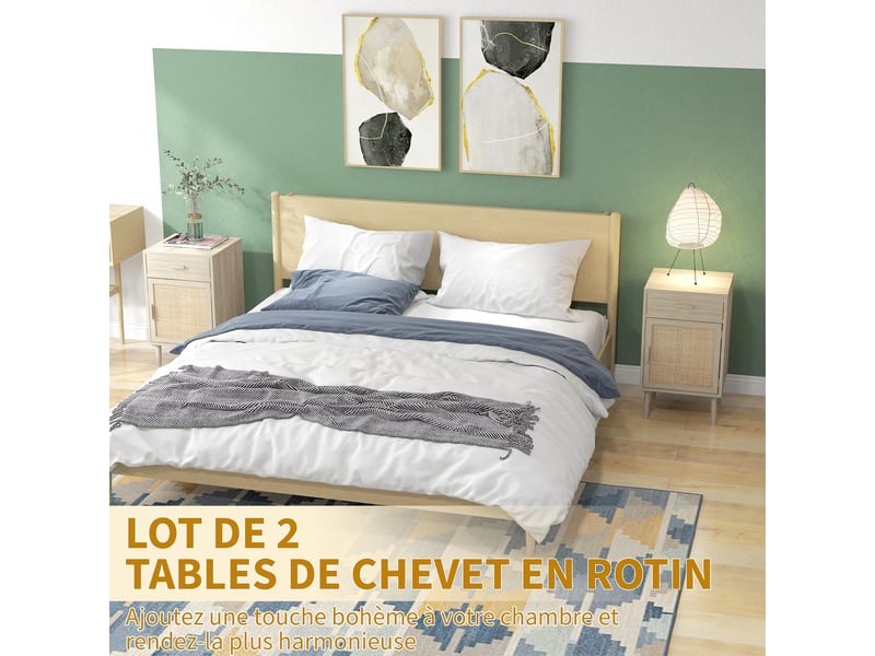  Lot de 2 tables de chevet avec tiroir et placard coloris chêne 40 x 40 x 68,5 cm  - Conforama D
