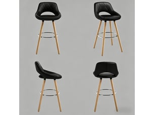 Tabouret de bar ergonomique 43x40x96cm - assise rembourrée en tissu effet cuir - pieds en bois massif avec repose-pieds - noir