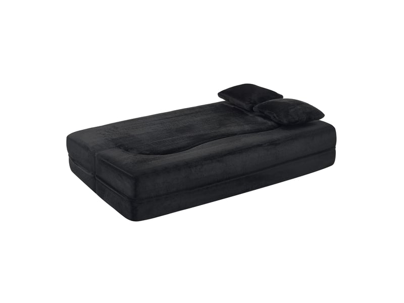 Canapé convertible compressé 2 places pliable en microfibre noire avec 2 coussins - Conforama E