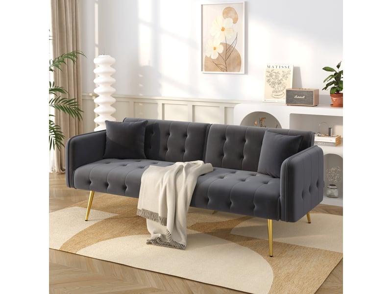  Canapé droit convertible 2 pl velours gris canapé gris - Conforama D