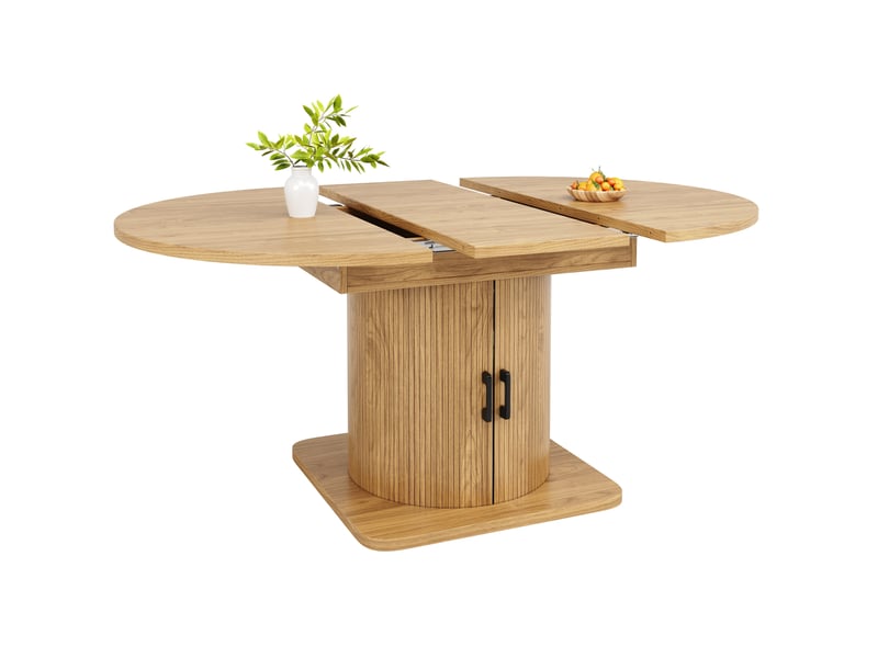  Table à manger extensible avec rangement 118-158 x 118 cm, mdf et métal, marron clair  - Conforama A