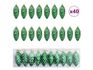 Boule de pomme de pin de noël 40 pcs vert 4 x 9 cm plastique