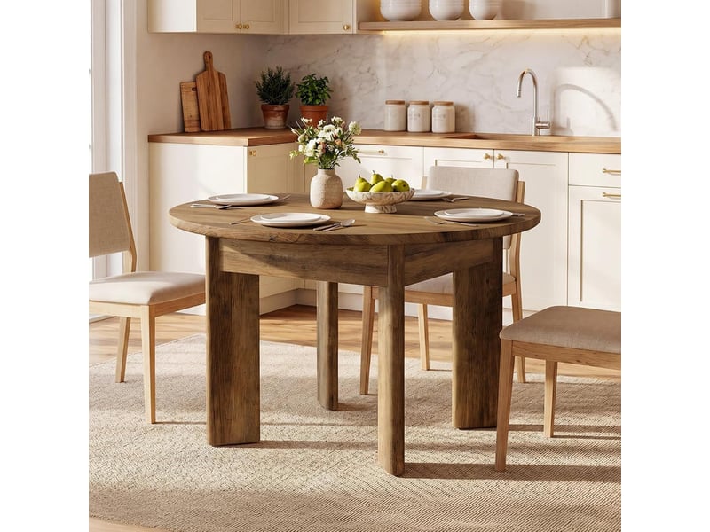  Table à manger ronde pour 4 personnes, 100 x 100 x 75 cm, marron, ronde table de salle à manger industrielle pour salle à manger, cuisine, salon  - Conforama D