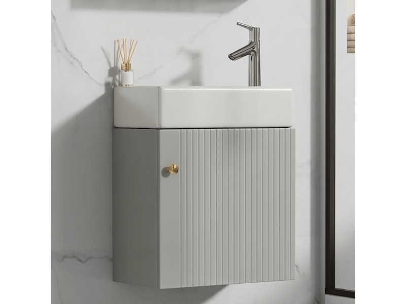 Meuble de salle de bain 46 cm avec vasque en céramique gris et blanc - Conforama C