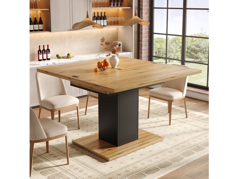  Table à manger carré extensible avec rangement 120x120 cm en mdf coloris naturel  - Conforama W
