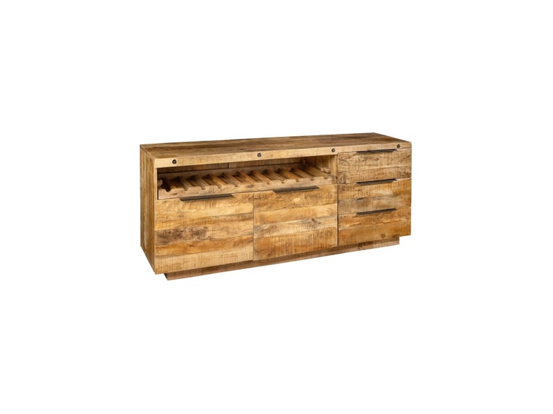  Buffet loden 175 cm en bois massif de manguier verni – 2 portes, 3 tiroirs et niche à bouteilles  - Conforama A