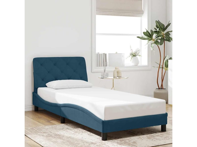 Lit simple- lit adulte -  cadre de lit avec led sans matelas bleu 80x200 cm velours  - Conforama C