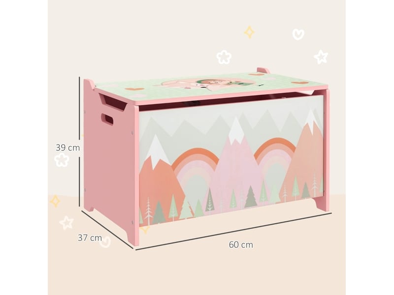  Coffre à jouets 60 x 37 x 39 cm rose en bois, couvercle avec charnière de sécurité, rangement pour enfant  - Conforama C