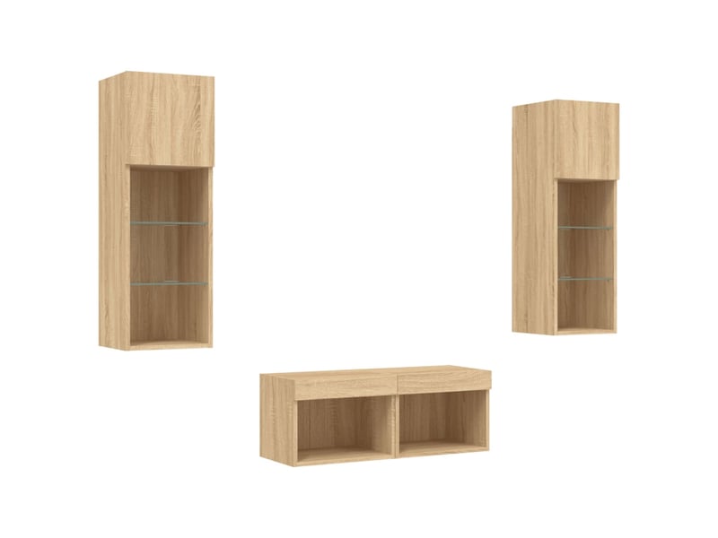  Meuble tv - banc tv - meuble de rangement muraux 4 pcs avec lumières led chêne sonoma  - Conforama C