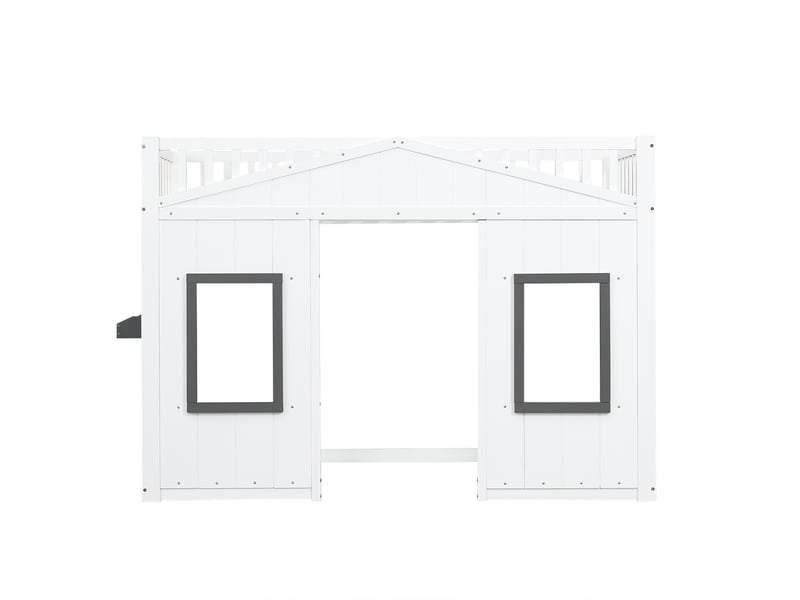 Lit mezzanine 90x200 cm, lit enfant avec escalier et barrières de sécurité, espace de jeu et étagère de rangement, bois de pin et mdf, blanc - Conforama D
